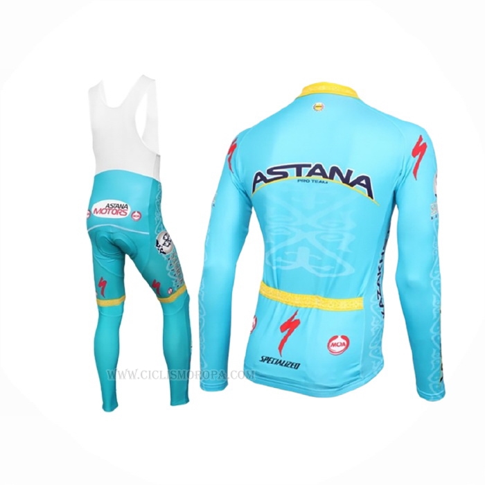 2016 Ropa Ciclismo Astana Azul Claro Amarillo Mangas Largas y Culotte Lunga